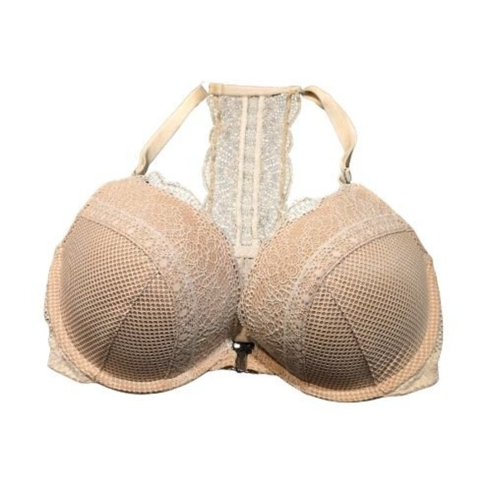 Victorias Secret Nude Lace Mesh Very Sexy Push Up Racerback Front Close Bra 32DD